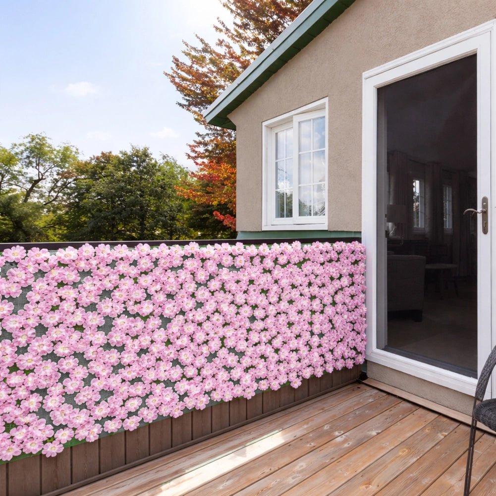 Siepe Artificiale Sintetica 1 x 3 metri Rotolo Anticaduta Rete Fiori Rosa