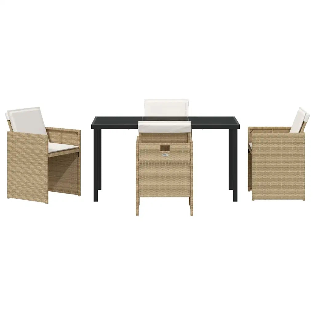 Set da Pranzo per Giardino con cuscino 5 pcs Beige polyrattan