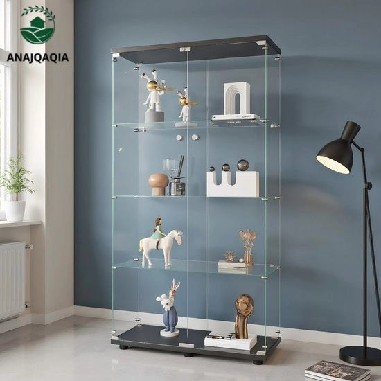 Comodino - Vetrata - Illuminazione LED - Porta vetrata a doppia vetrata - 4 cassetti