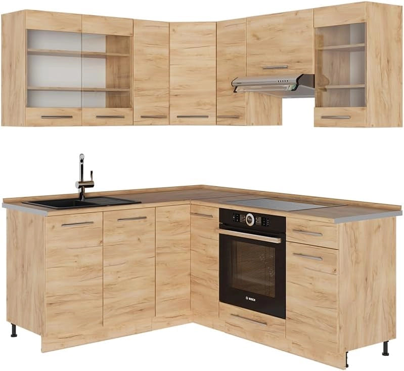 Cucina angolare completa Fame-Line, Quercia dorata, 190 x 60 cm, PL Rovere, combinabile con altri moduli per una progettazione flessibile della cucina