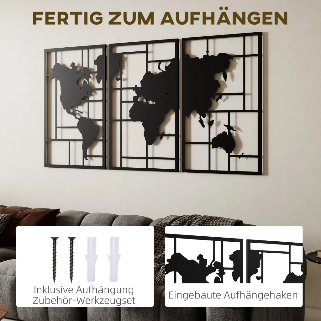 Carta geografica decorativa per parete ¨C zephmum ¨C 3 pezzi, 50x80 cm, nero