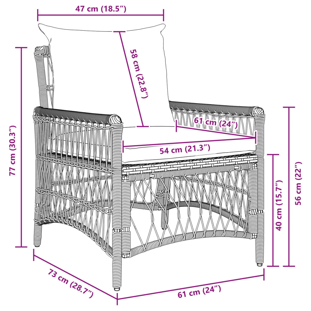 Sedia da Giardino con Cuscini Marrone 60x70x78 cm Polyrattan