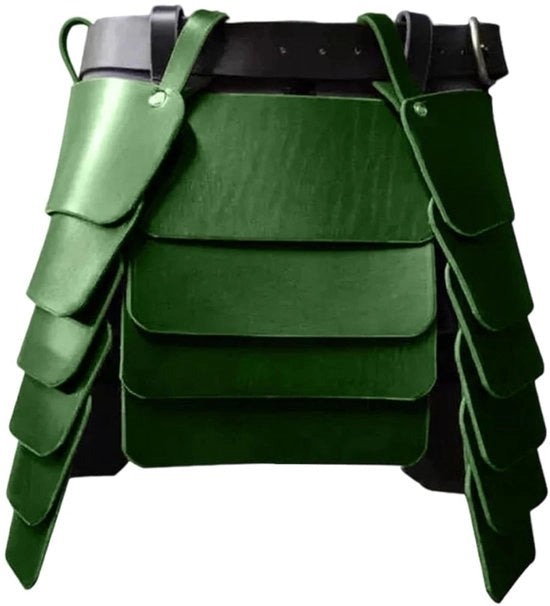 Pantaloni di protezione in pelle PU a tre facce per LARP cosplay costume make-up festa (verde)