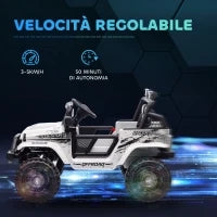 Macchina per Bambini Elettrica Fuoristrada 12V con Doppio Motore, Età 3-6 Anni, Telecomando e Luci, Bianco