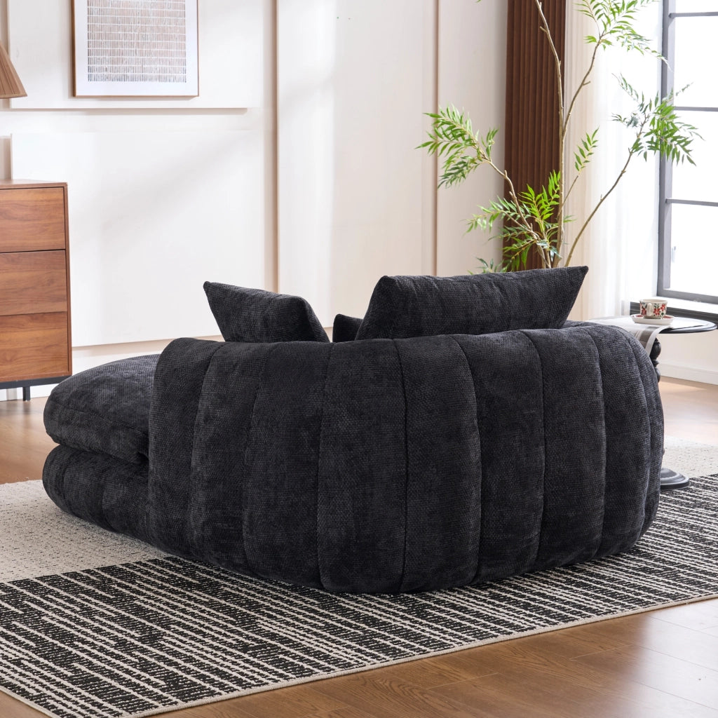Méridienne in chenille con seduta profonda cuscini morbidi e comfort lounge senza montaggio per interni nero