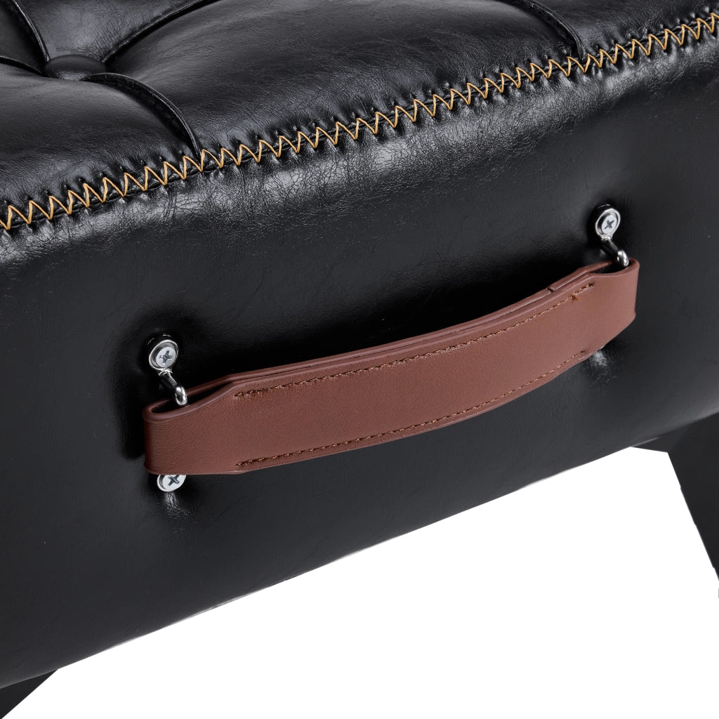 Pouf d'appoggio 43x33x30 cm in similpelle nera， poggiapiedi per ingresso e camera