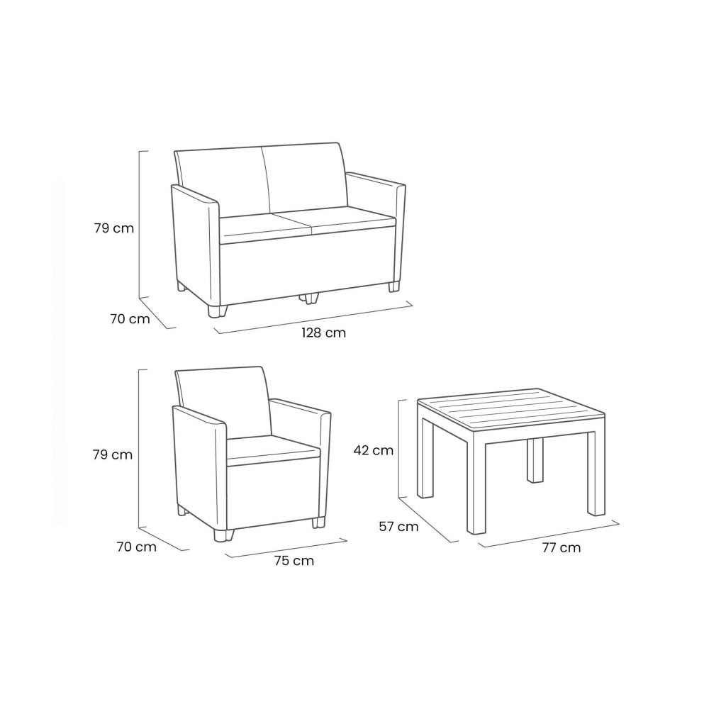Set salotto da esterno Nelson, Salottino outdoor, Set da balcone o giardino, Composizione soggiorno per esterni, 128x70 h79 cm, Beige