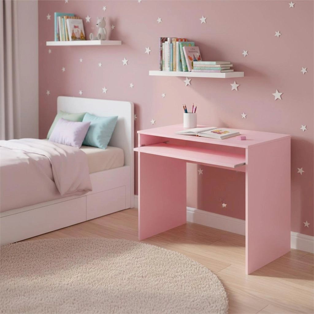 Scrivania Per Cameretta Postazione Desk PC Studio Ufficio Design Moderno Con Piano Scorrevole Piedini ABS Ideale Per Studio Compiti E Lavoro Quotidiano 90 x 54 x 79 Cm Rosa