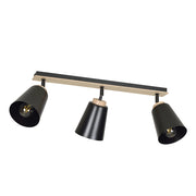Plafoniera Emibig Atlas 3, 3xE27 nera legno 90cm orientabile