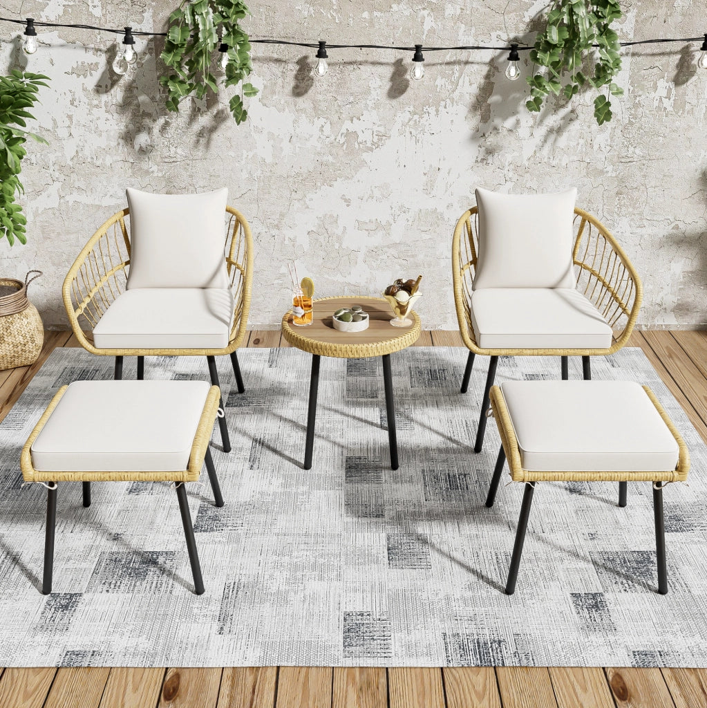 Set da balcone a dondolo 3 pezzi con tavolino in vetro temperato e cuscini beige