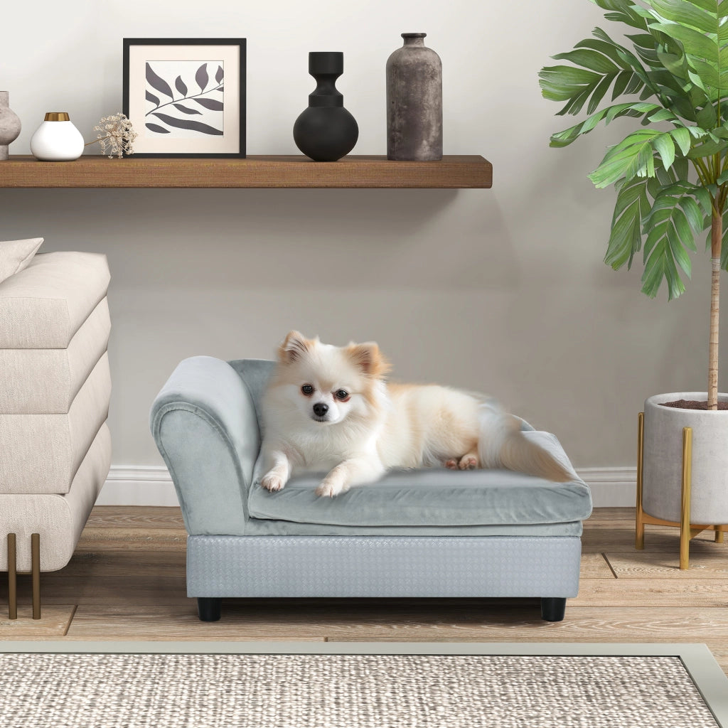 Divano per cani e gatti con cuscino amovibile e contenitore ¨C zephmum ¨C 76x45x43 cm grigio chiaro