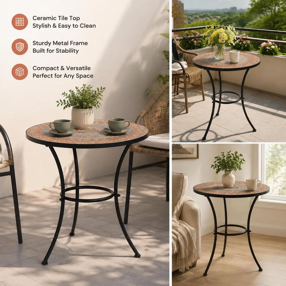 Mosaic Bistro Table, Orange/grey, 60 Cm, Ceramic
