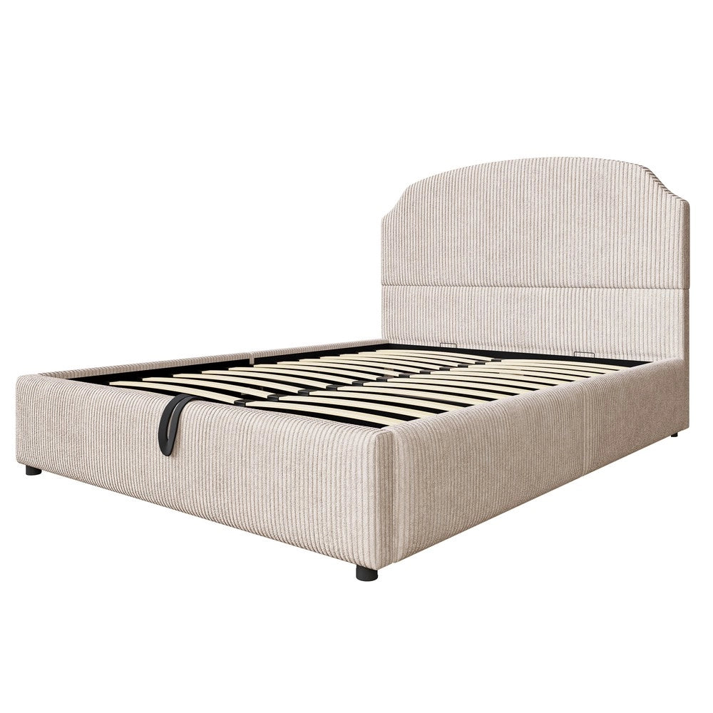 Letto Contenitore Imbottito 140x200 ¨C MINIMAL ¨C Tessuto a Righe, Testiera, Idraulico
