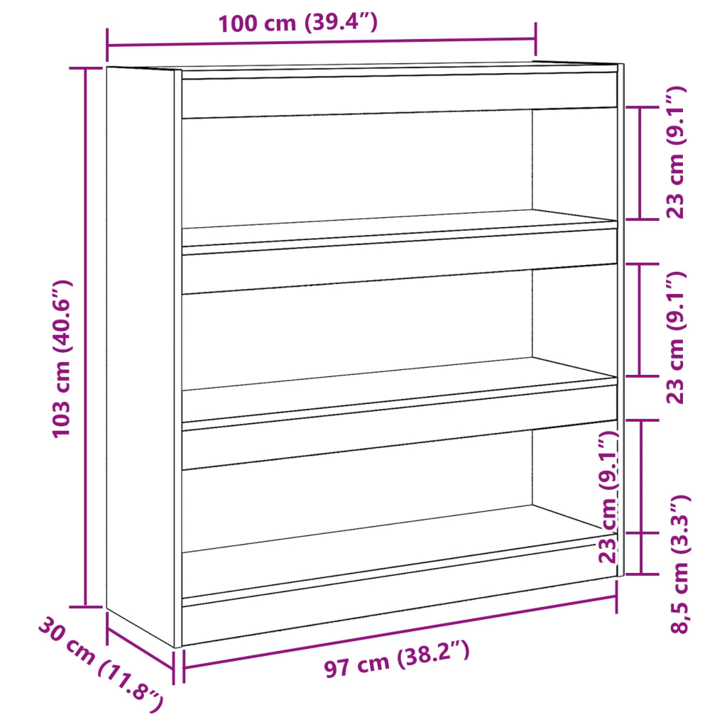 Libreria / Divisore per stanze Rovere Nero 100x30x103cm Legno ingegnerizzato
