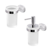 Set dispenser sapone e porta spazzolino a muro in bianco e cromo Bernina