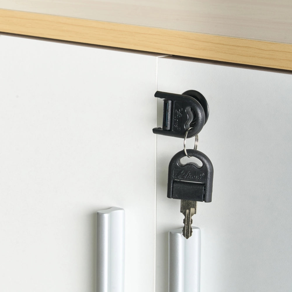 Armadietto di stoccaggio Armadietto in particelle di legno bianco marrone chiaro con 2 ripiani e 2 porte per l'ufficio moderno.