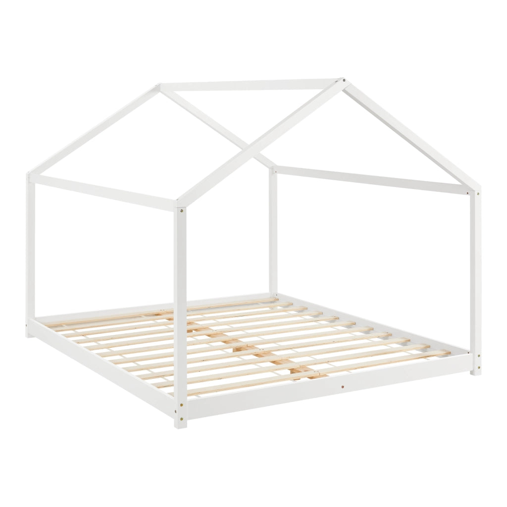 Letto per Cameretta 'Cerro' a Forma di Casetta 180 x 200 cm Legno di Pino Bianco [en.casa]