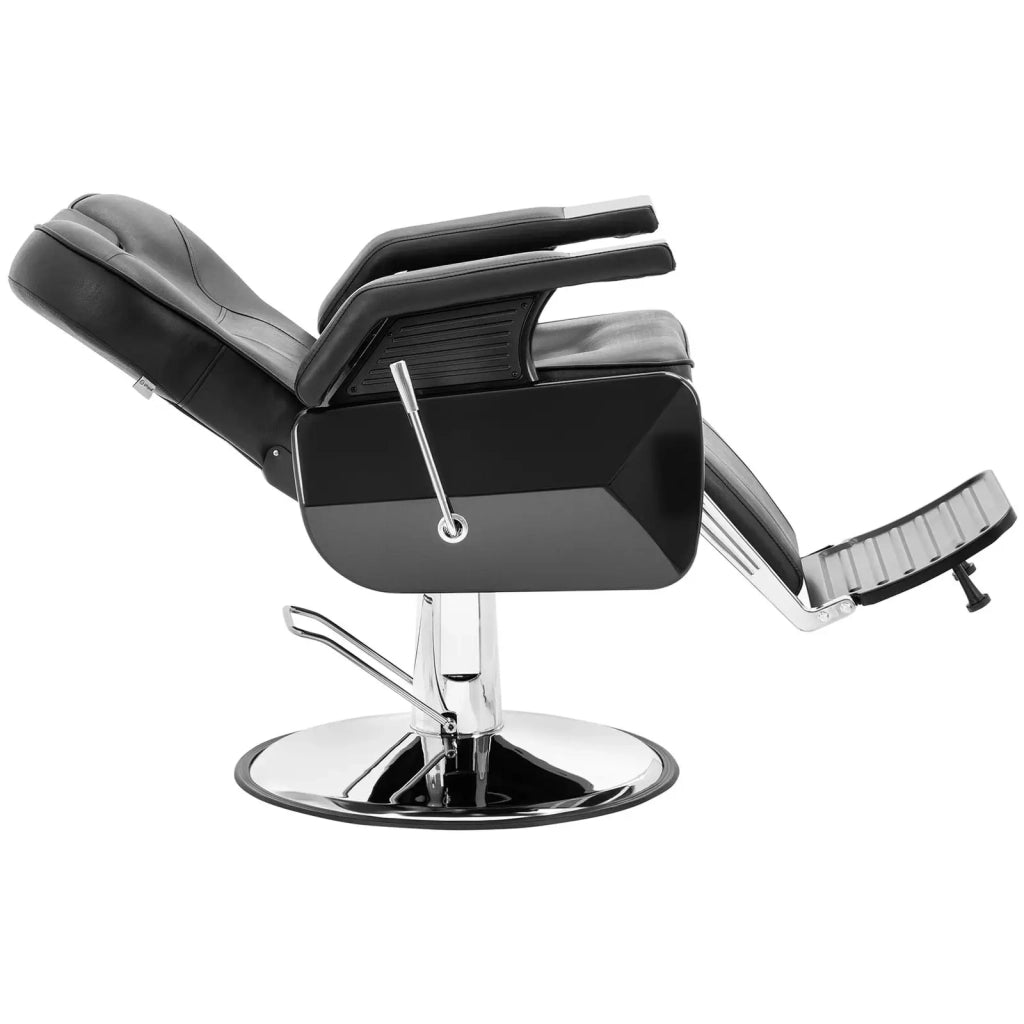 Poltrona da barbiere con poggiapiedi 69 cm 150 kg nero acciaio inox PVC ferro cromato schiuma sintetica nero 14_0008947