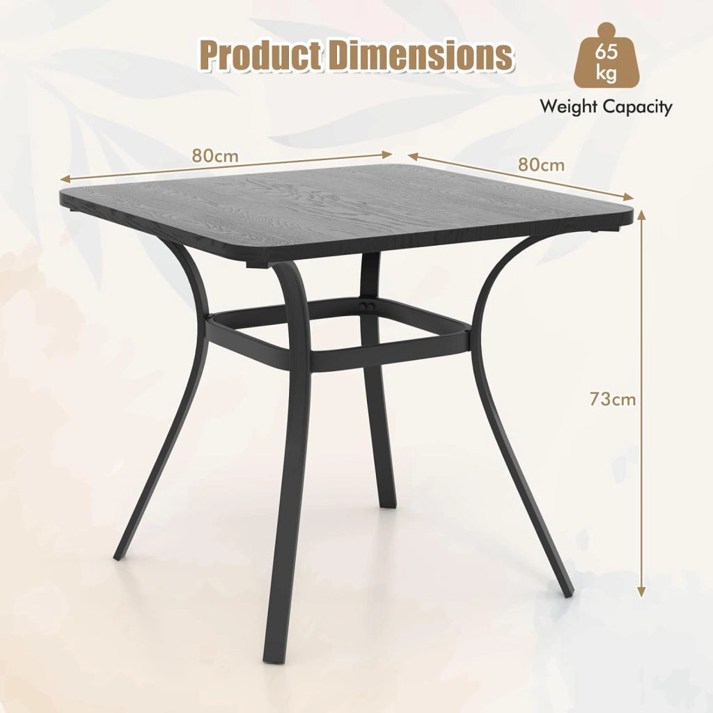 Tavolo da pranzo per balcone, 80 x 80 x 73 cm, tavolo da bistrot quadrato in metallo per 4 persone, con 4 gambe curve, tavolo da esterno per giardino, patio, nero