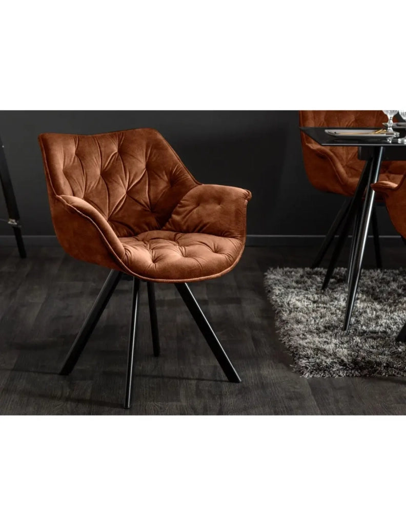 Set di 2 sedie design COMFY girevoli a 180° in velluto marrone trapuntato e piedi neri