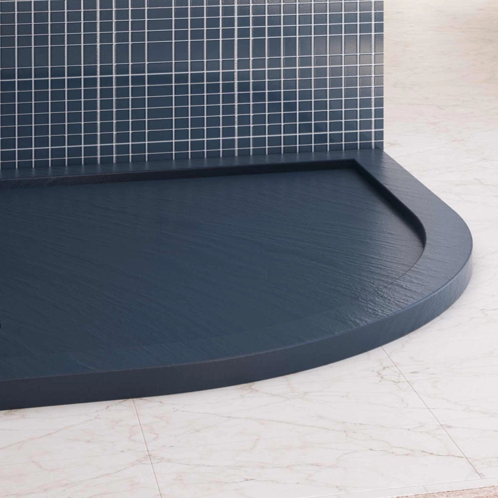 Piatto Doccia Slim 90x90x4 cm Semicircolare Acrilico Bordato Antracite Effetto Pietra mod. Flower