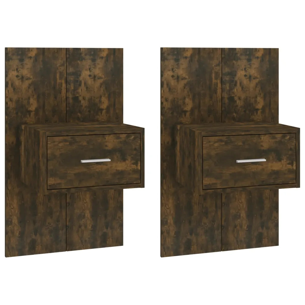 Set di 2 Comodini | Armadio da Notte | Mobiletto da notte a Muro Rovere Fumo