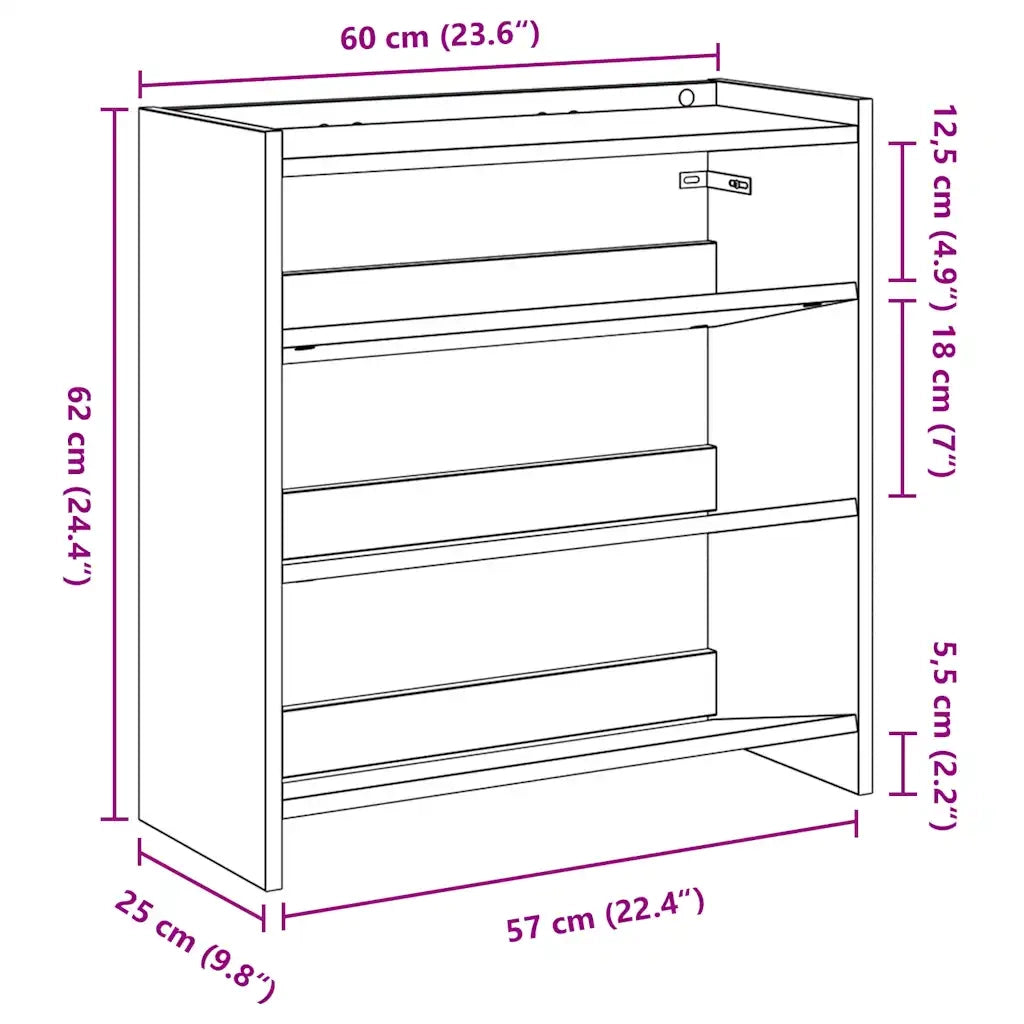 vidaXL Scarpiera Legno Antico 60x25x62 cm in Legno Multistrato
