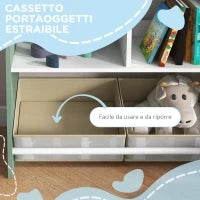Scaffale Portagiochi per Bambini con Ripiani e Cassetti Rimovibili, Verde
