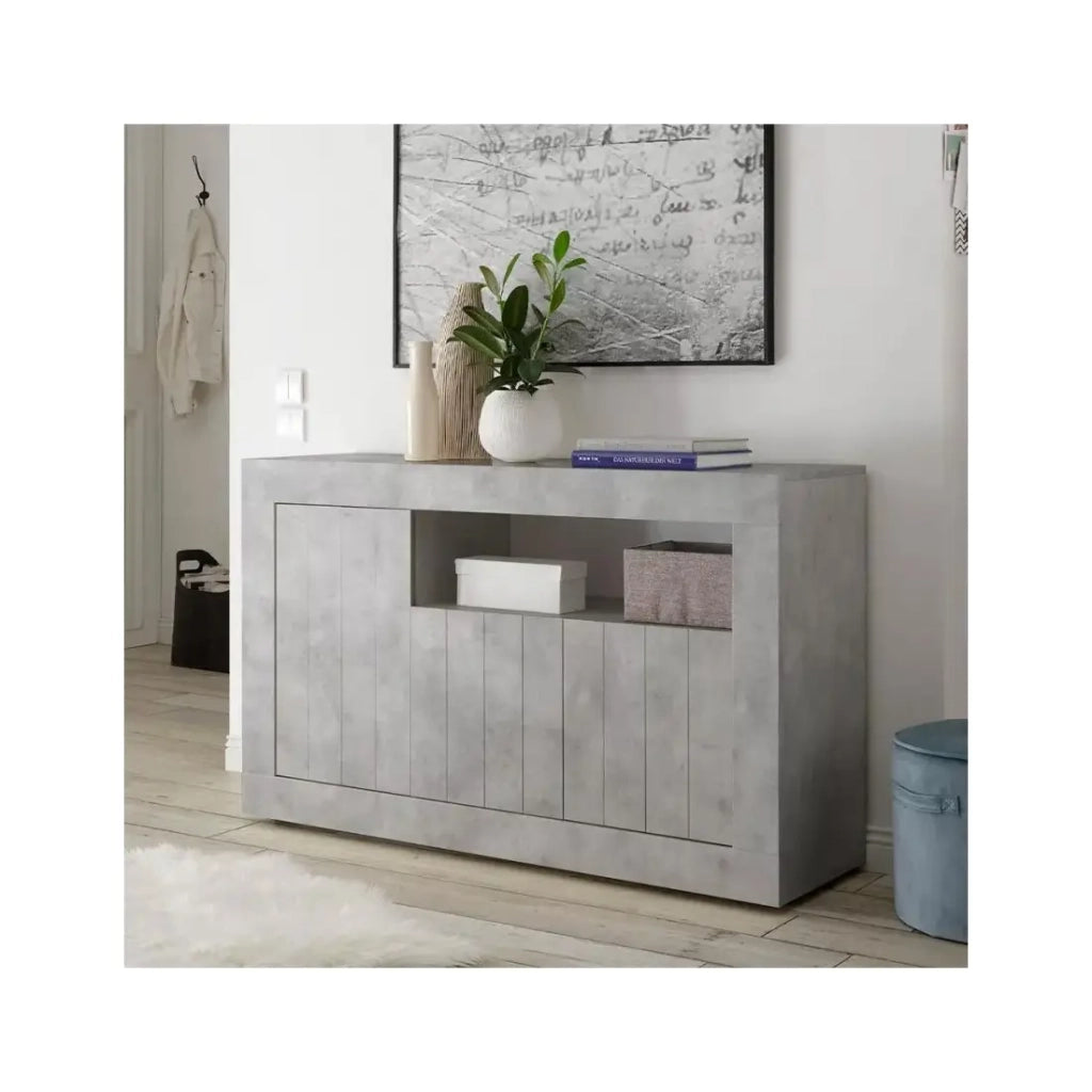 Buffet a 3 ante battenti in legno, colore cemento, collezione URBAN