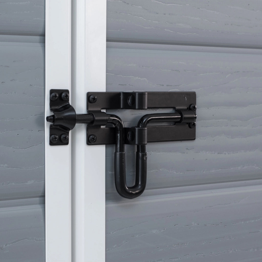 Manor Pent 6x4- Casetta da Giardino 183,50x200,50x111 cm 1 Anta per deposito attrezzi finitura effetto legno graffiato in Resina Grigio