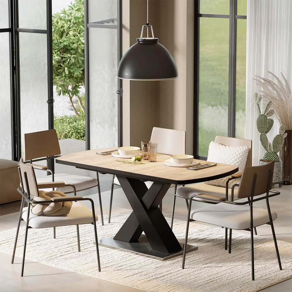Tavolo da sala da pranzo Chinto Nero/Rovere rustico 120 x 80 cm Estensibile Vicco