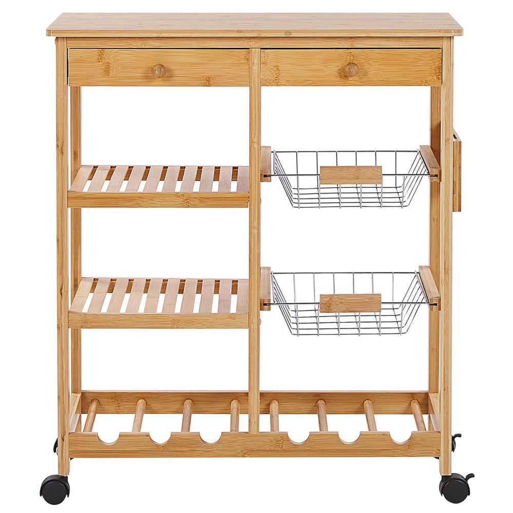 Carrello da cucina in bambù in marrone chiaro con ruote portabottiglie carrello sala da pranzo mobile
