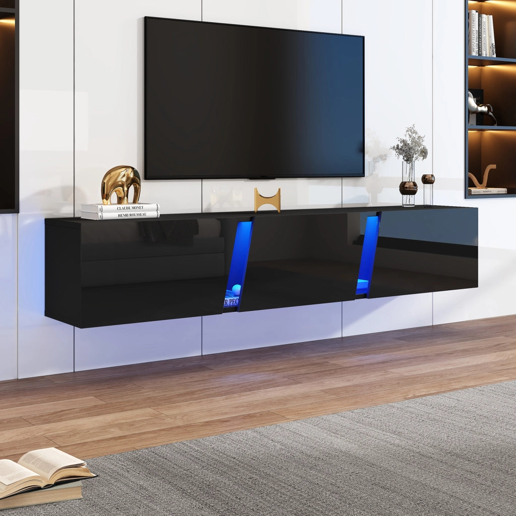 Cassettiera TV a muro nera in truciolare lunghezza 180 cm