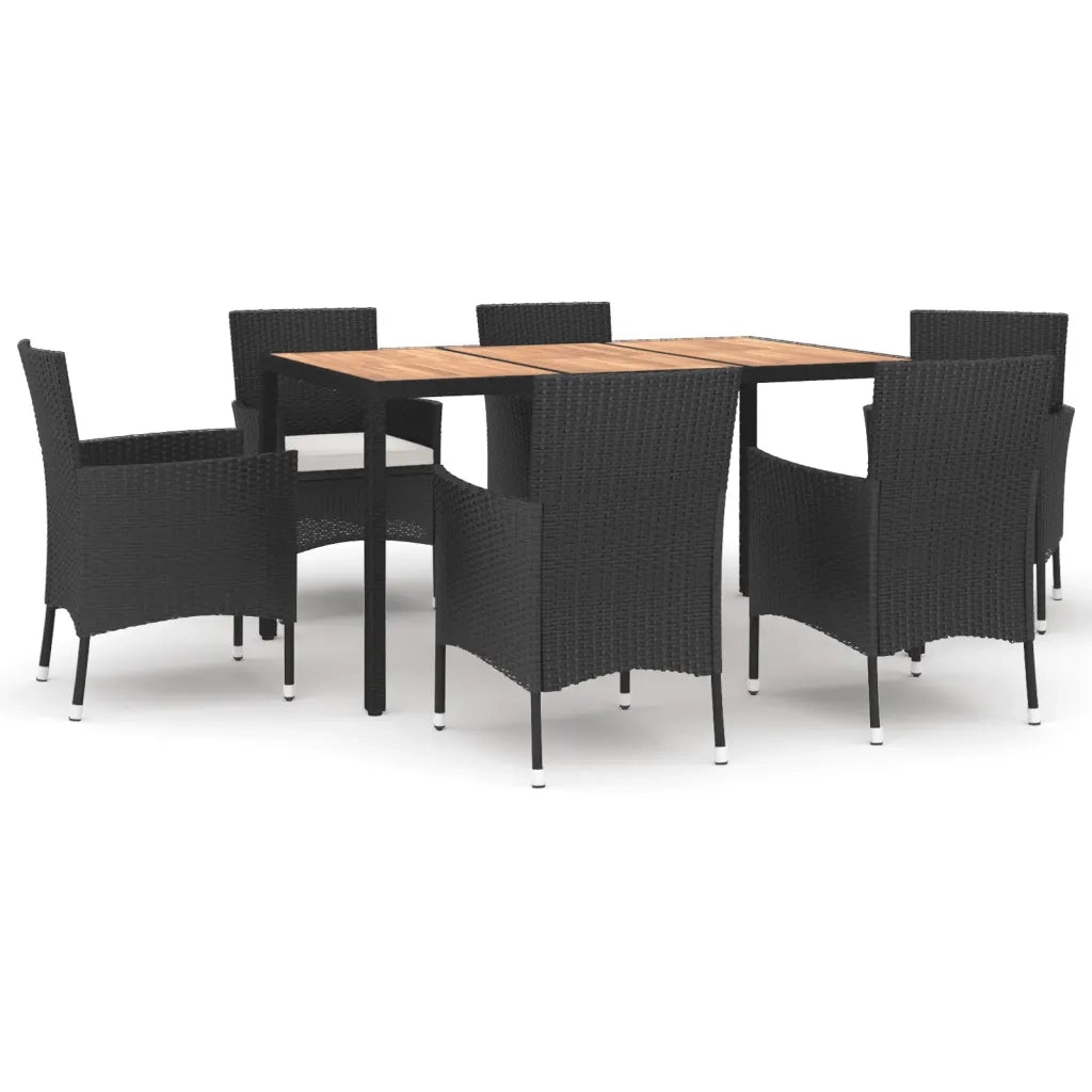 Set da Pranzo da Giardino 7 pz Nero con Cuscini in Polyrattan 3187391