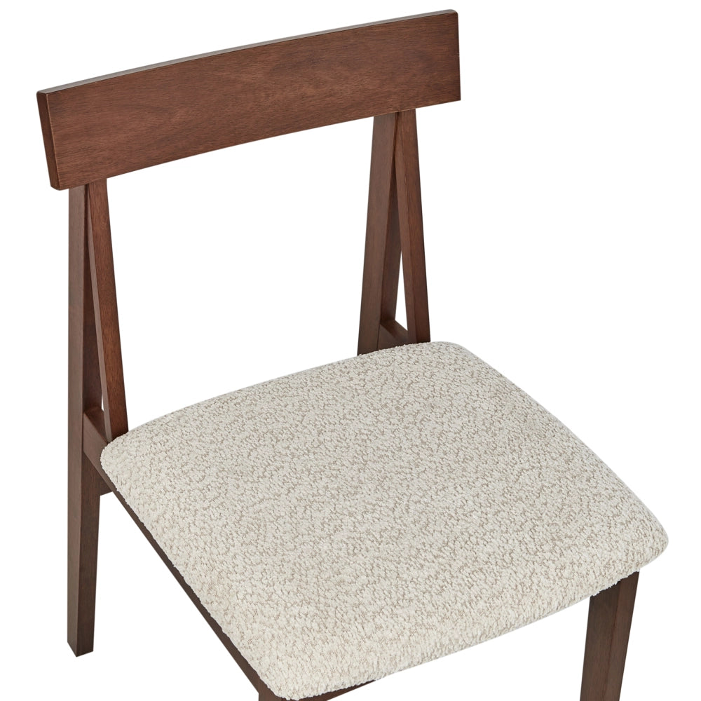 Set di 2 sedie da pranzo Struttura in legno di gomma scuro Seduta in bouclé beige Design retrò senza braccioli
