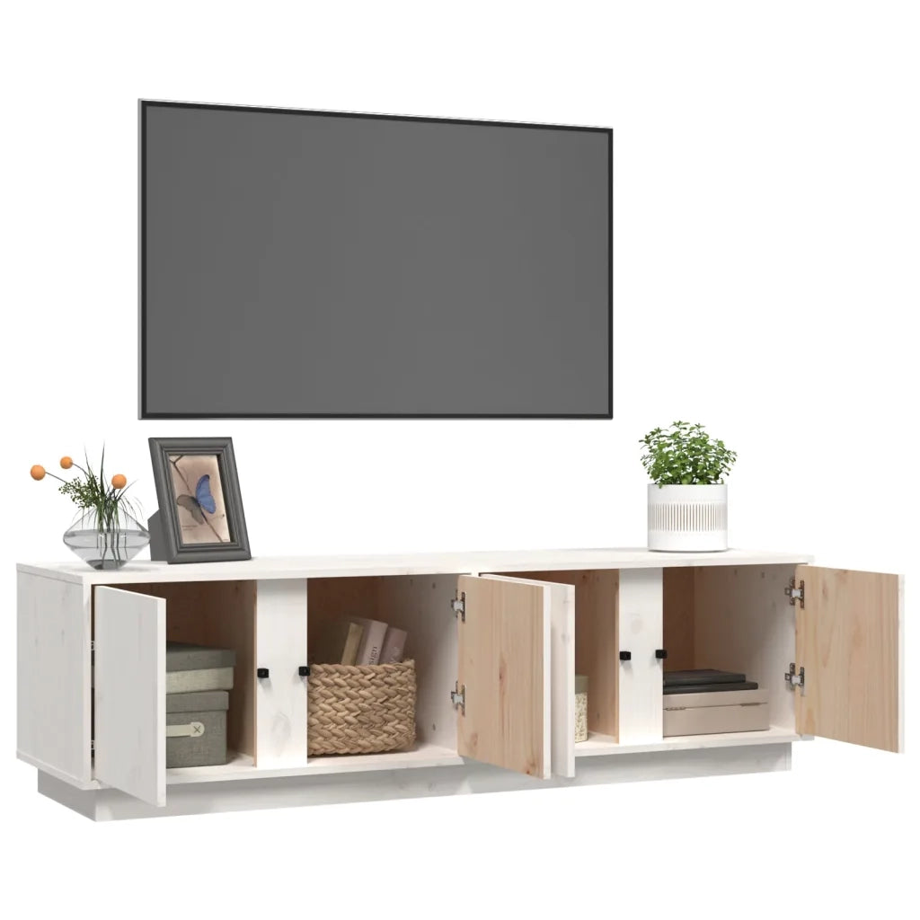 Mobile Porta TV Bianco 140x40x40 cm in Legno Massello di Pino 814460