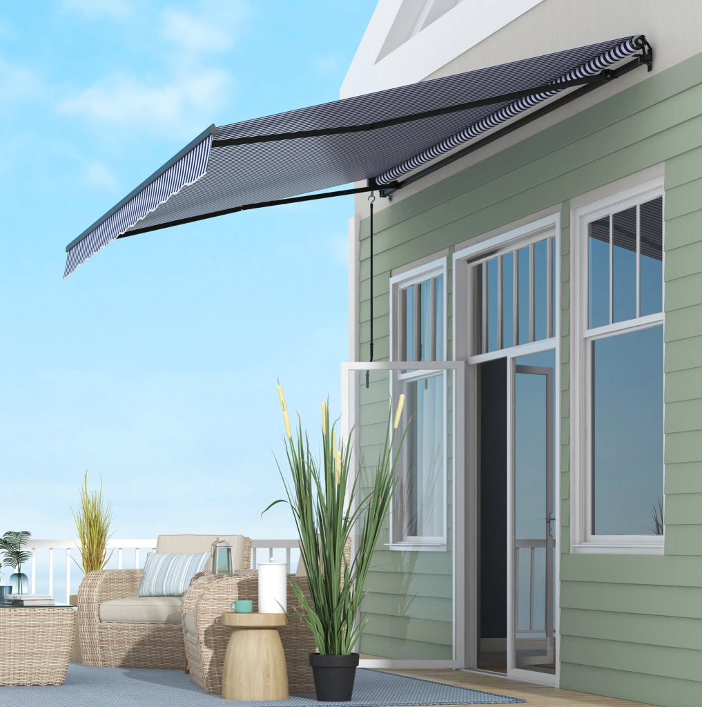 Tenda da sole a bracci estensibile 396x300 cm con manovella; blu; struttura in alluminio e metallo