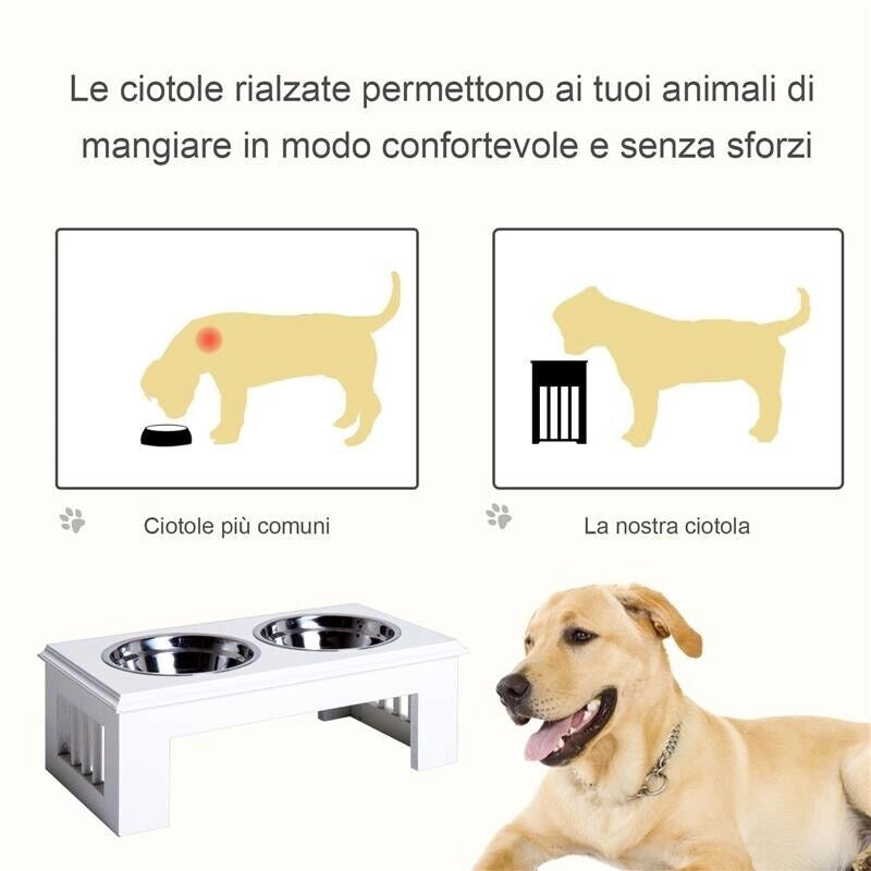 CIOTOLA RIALZATA PER CANI IN ACCIAIO INOSSIDABILE 2 PIATTI 44 X 24 X 15 CM