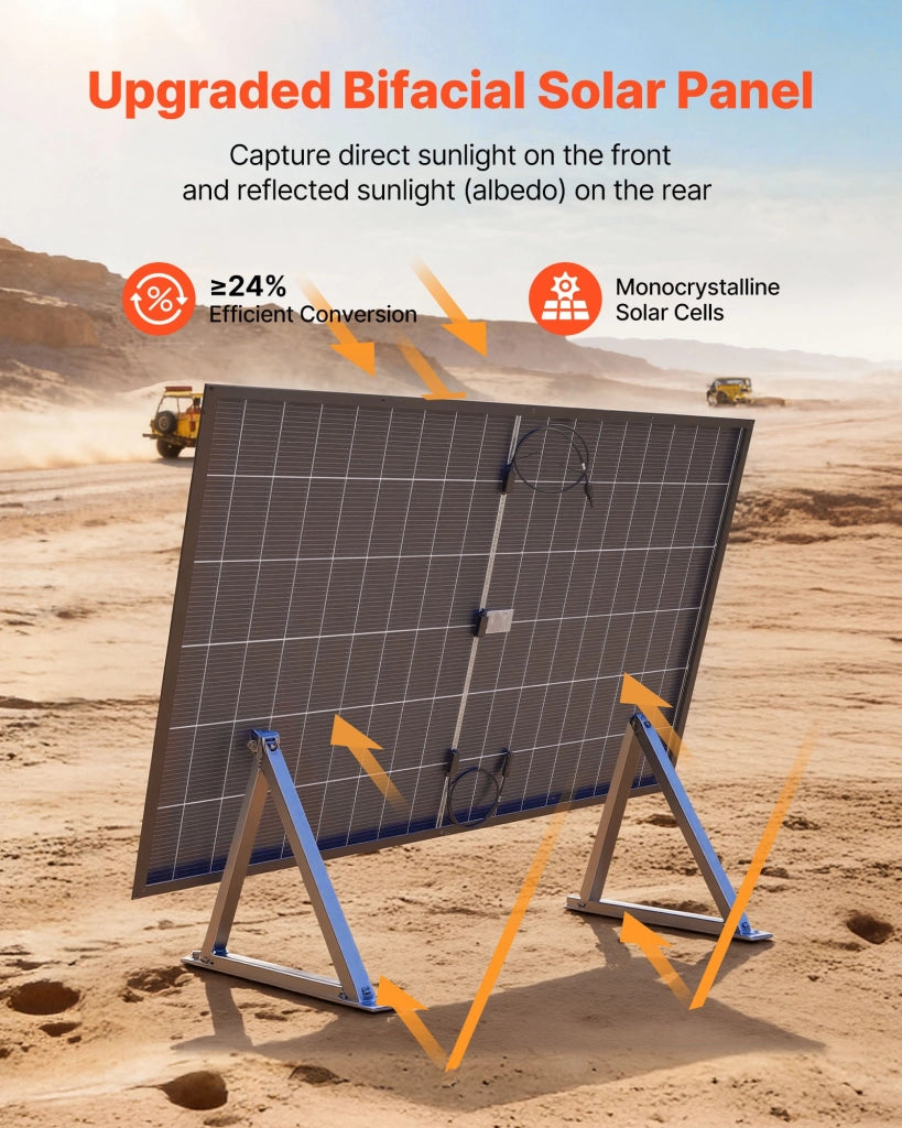 Set 2 Pannelli Solari Bifacciali 400W Modulo Fotovoltaico Monocristallino Tipo N 16BB IP65 MC4 per Camper Barca