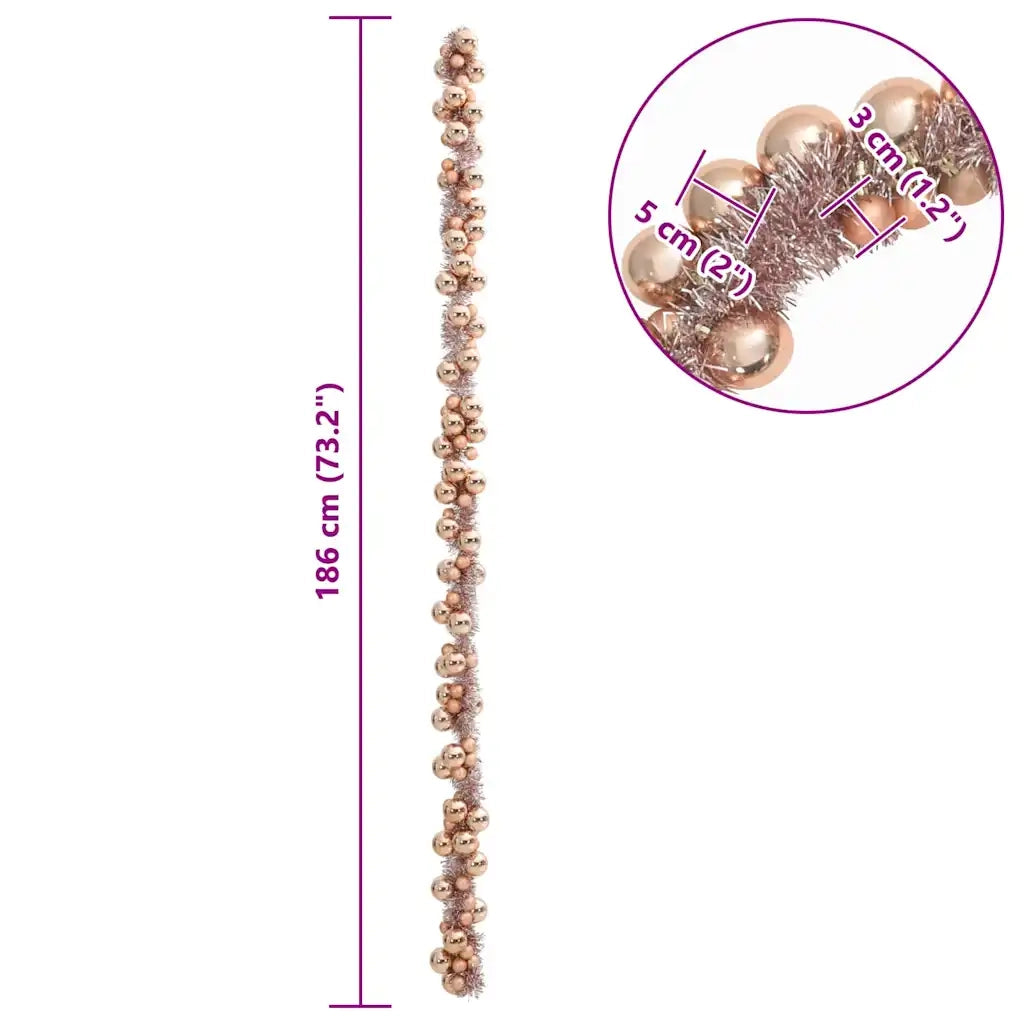 Ghirlanda di Palline di Natale Oro rosa 186 cm Polistirolo 42019697