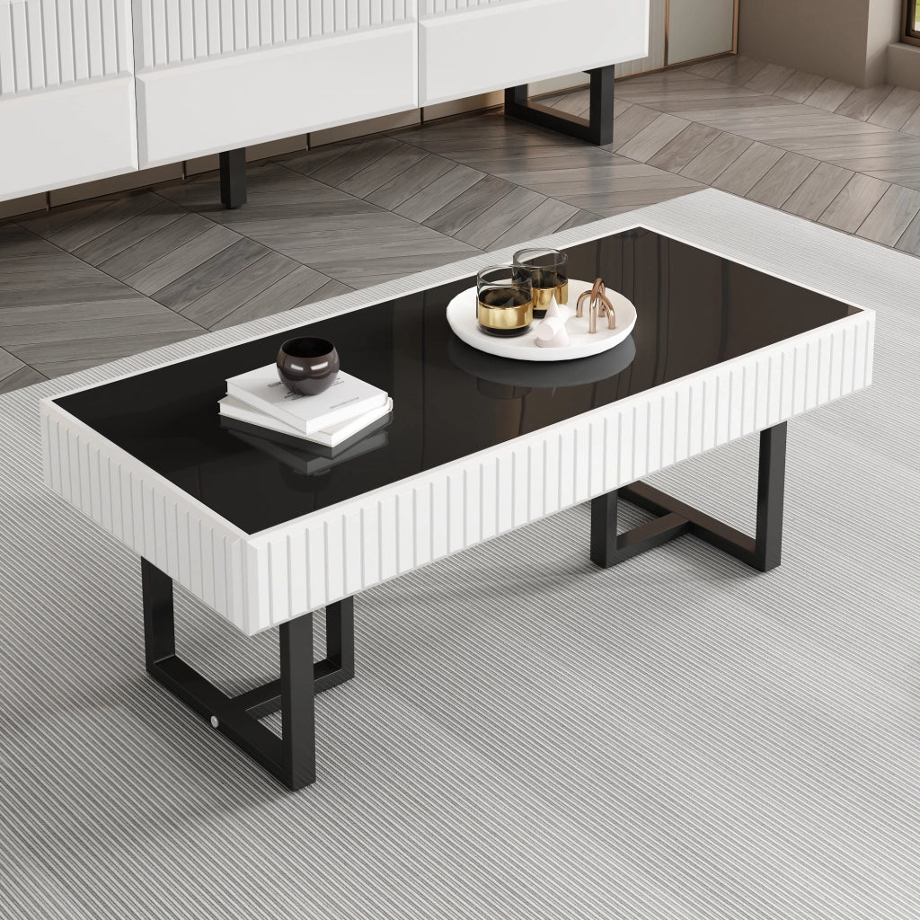 Tavolino da Salotto Moderno Bianco e Nero con Piano Lucido 110x50.5x41 cm