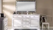 Credenza madia buffet in legno massiccio Shabby chic 2 ante 6 cassetti mod caide bianca profili foglia argento