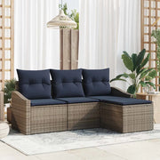 Set di divani con cuscino 4 pcs Grigio e Blu Navy polyrattan