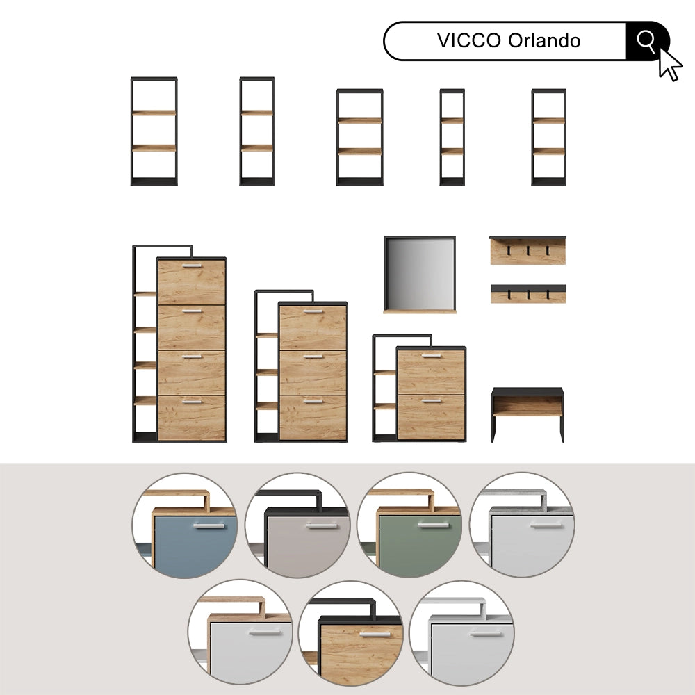 Vicco Scarpiera da ingresso Quercia dorata/antracite 24.5 x 90 cm 2 scomparti