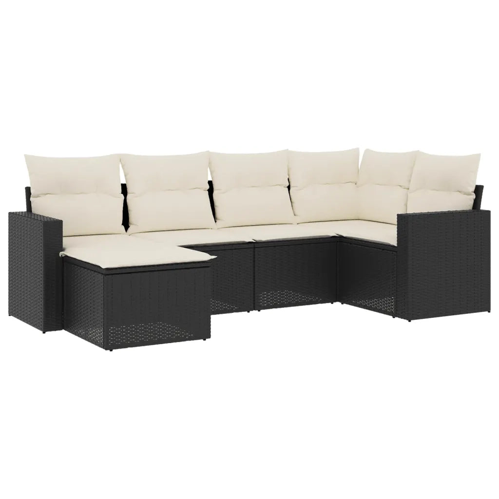Set Divano da Giardino 6 pz con Cuscini Nero in Polyrattan 3219246