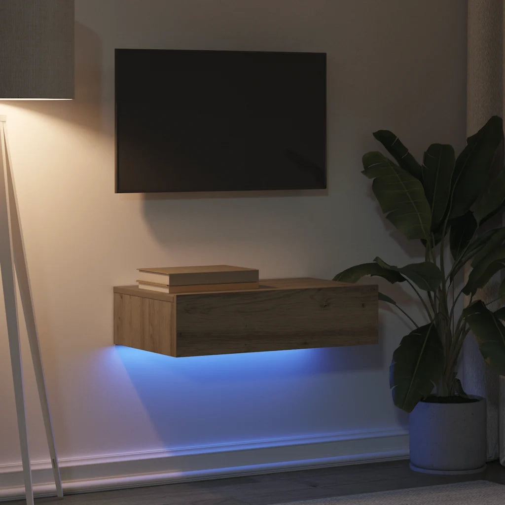 Mobile Porta TV con Luci LED Rovere Artigianale 60x35x15,5 cm 856345