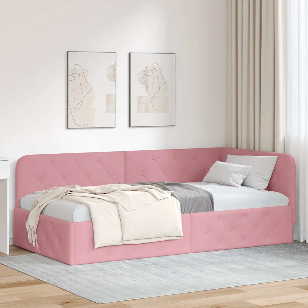 Cornice del letto ad angolo Rosa 100 x 200 cm Velluto 42016546