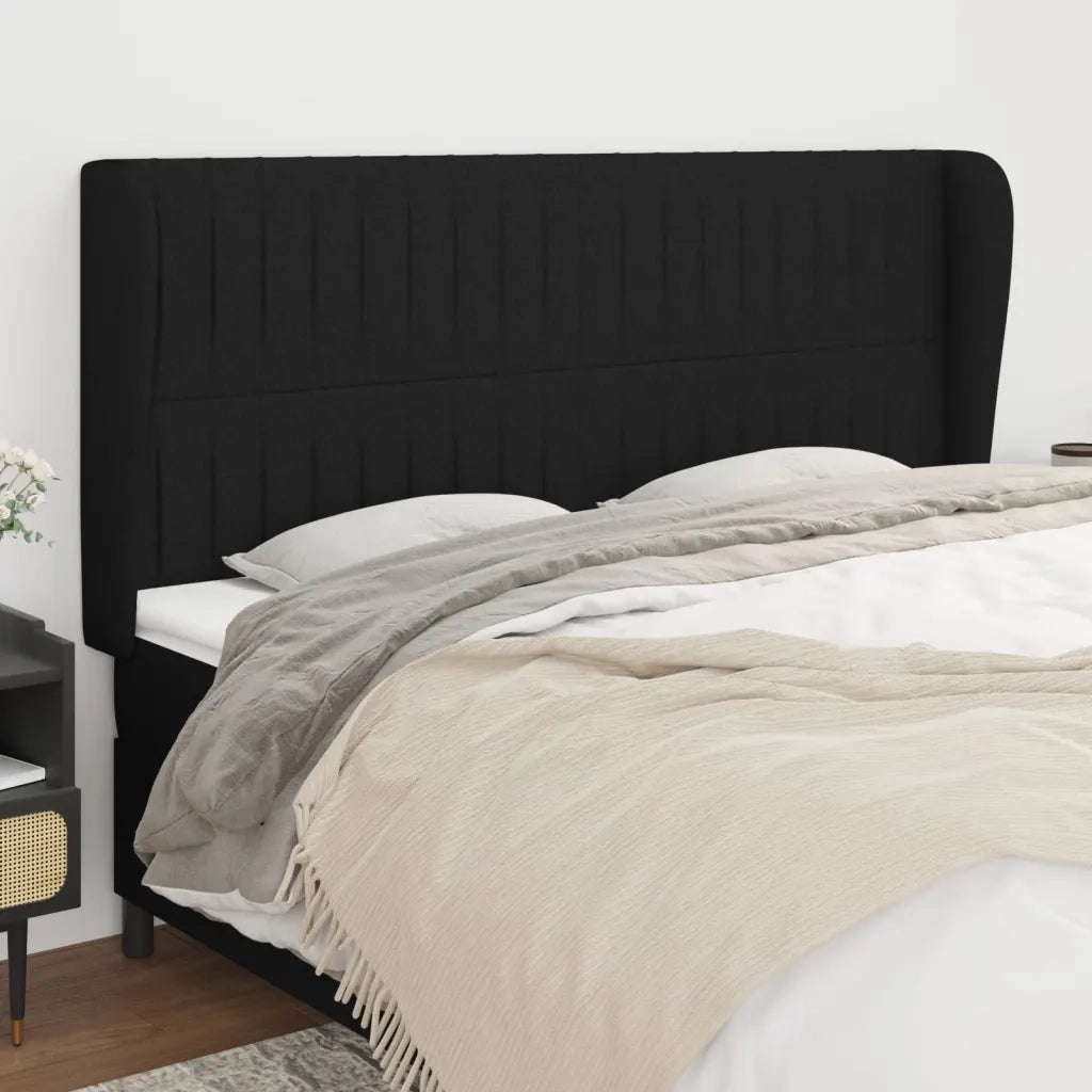 Testiera | Testata ad Orecchio Nera 203x23x118/128 cm in Tessuto