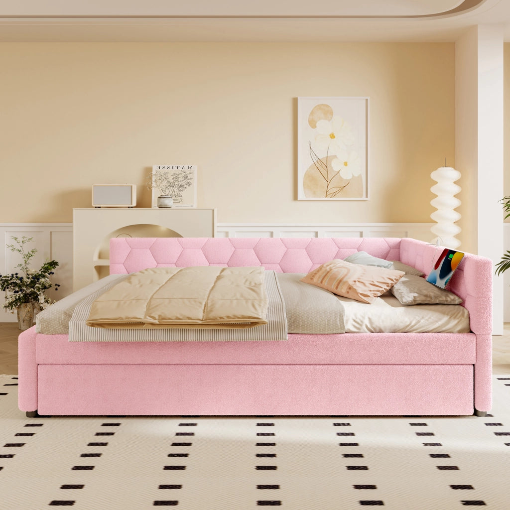 Daybett con funzione divano letto in velluto rosa 140x200 cm