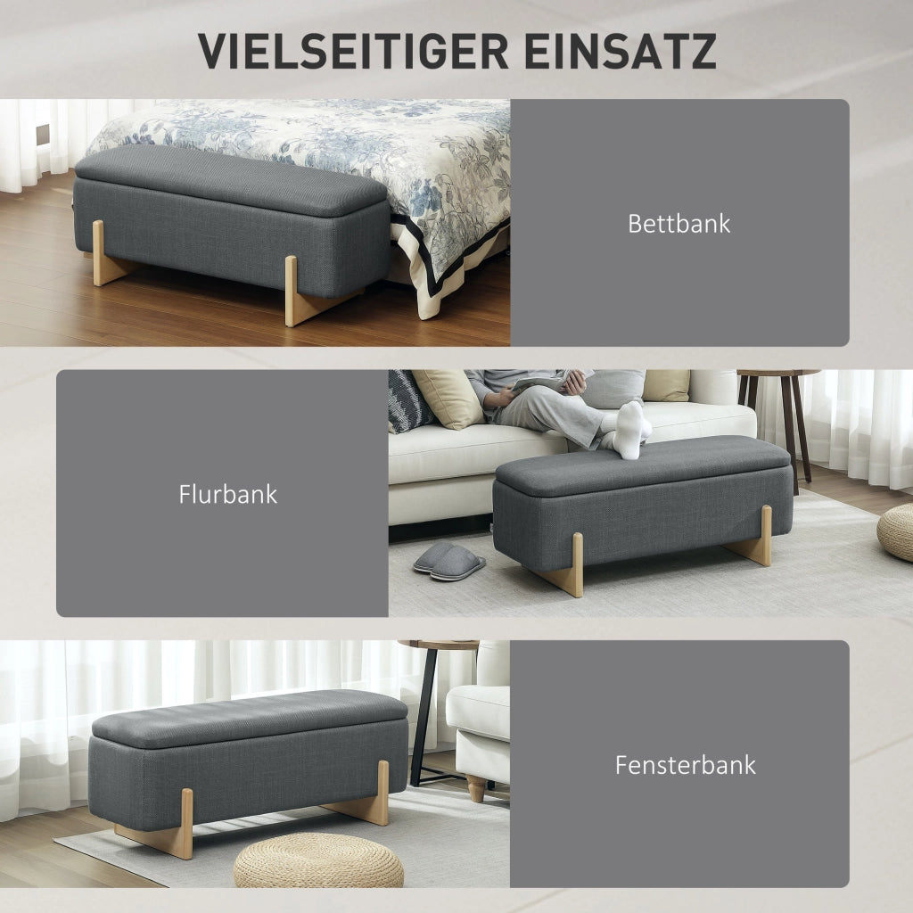 Panca contenitore con seduta imbottita ¨C Xylo ¨C effetto lino grigio scuro 111x44x45 cm